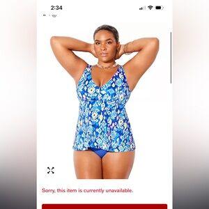 Swimsuits For All Blue Patterned Women's Swim Tankini  Top